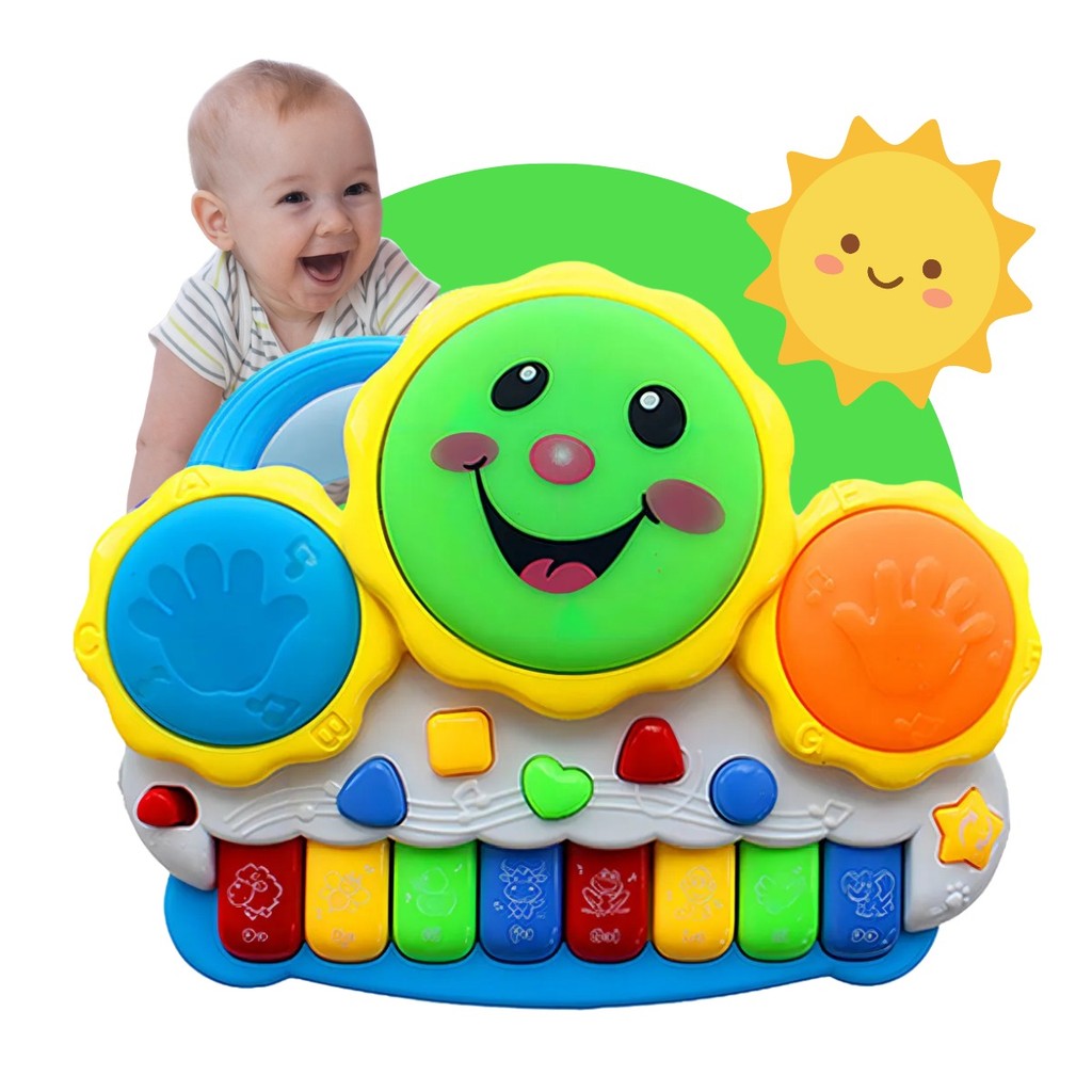 Piano Tambor Pianinho Musical Brinquedo Educativo Infantil Educativo Som Bichos Com Luzes Kizumba