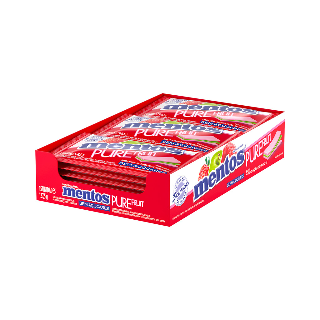 Mentos Pure Fruit 3 Layers Frutas – 8,5g – Display com 15 Unidades em Oferta na Shopee