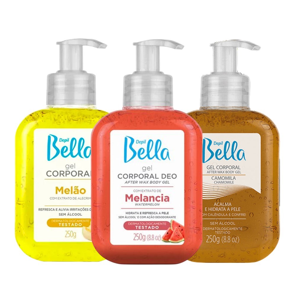 Gel Pós Depilação Pós Sol Corporal Hidratante Refrescante Depil Bella Melão Melância Camomila 250g