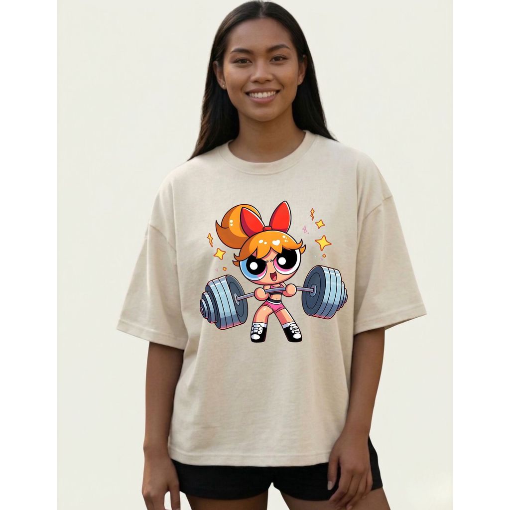 Camiseta Oversized Feminina Academia super poderosas florzinha gym Streetwear Aesthetic