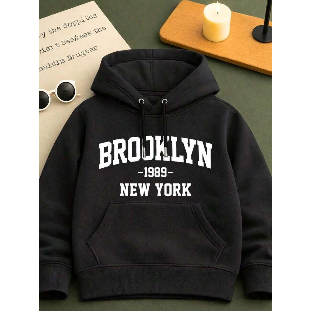 Moletom Canguru Infantil Estampado Brooklyn Com Capuz Algodão Criança Confortável Várias Cores e Tamanho - Mini Lume