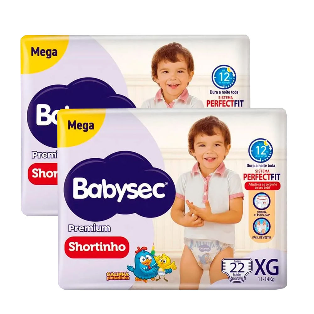 Kit 2 Fraldas Descartável Babysec Shortinho Mega XG - 44 Tiras em Oferta na Shopee