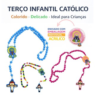 Terço Infantil Rosa e Azul Crianças com Caixinha Devotos em Oferta na Shopee
