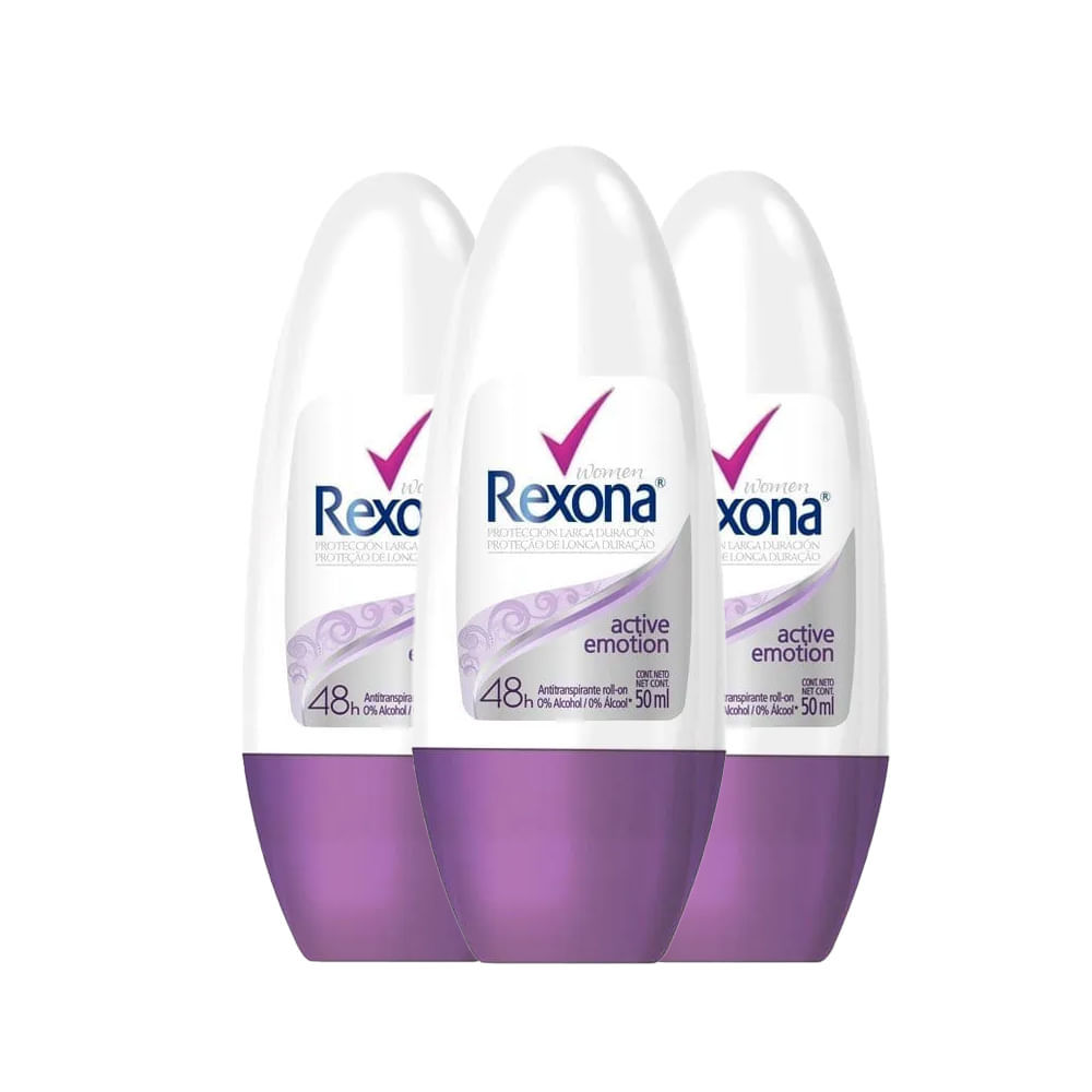 Kit Desodorante Roll On Rexona Active Emotion 50ml - 3 Unidades em Oferta na Shopee