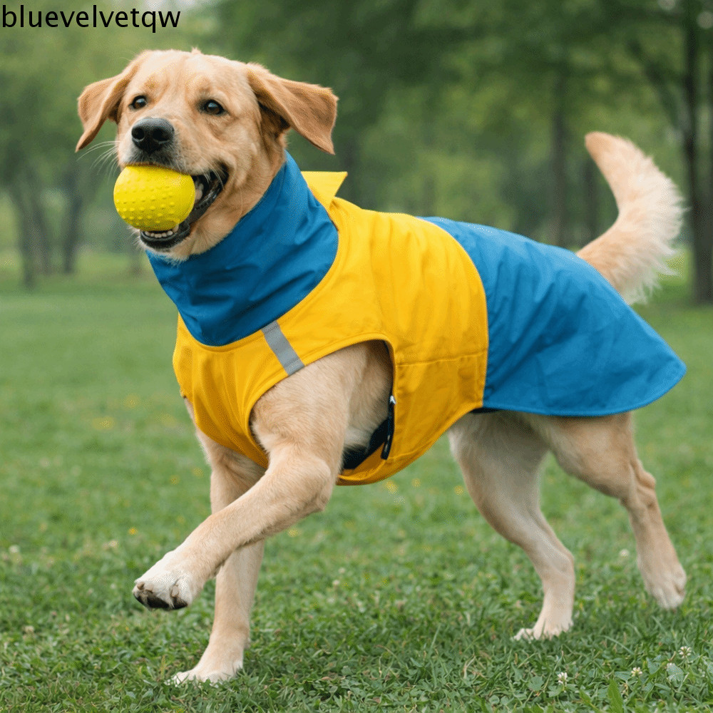 Jaqueta De Chuva Para Cães BLUEVELVETQW , Capa Impermeável Com Listras Reflexivas À Prova De Vento , Roupas Impermeáveis
