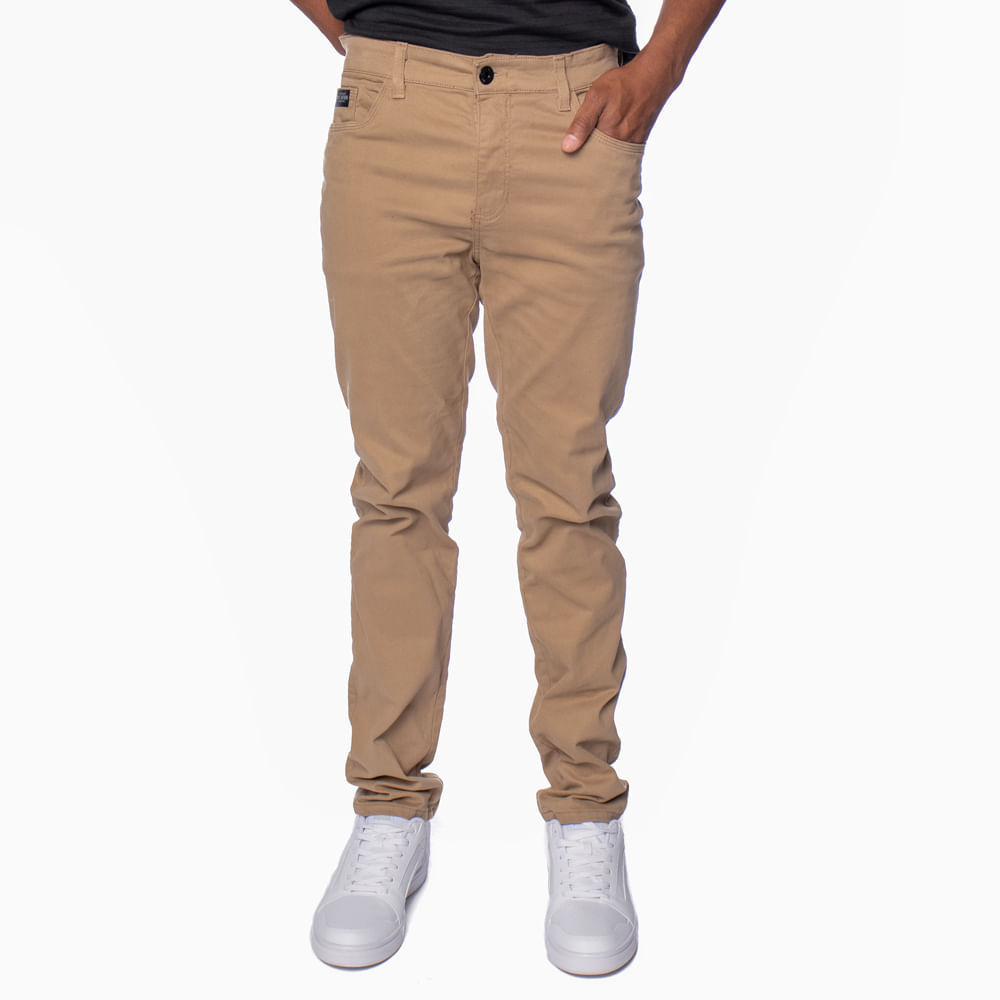 Calça Sarja Masculina Max Denim Slim Básica Caqui