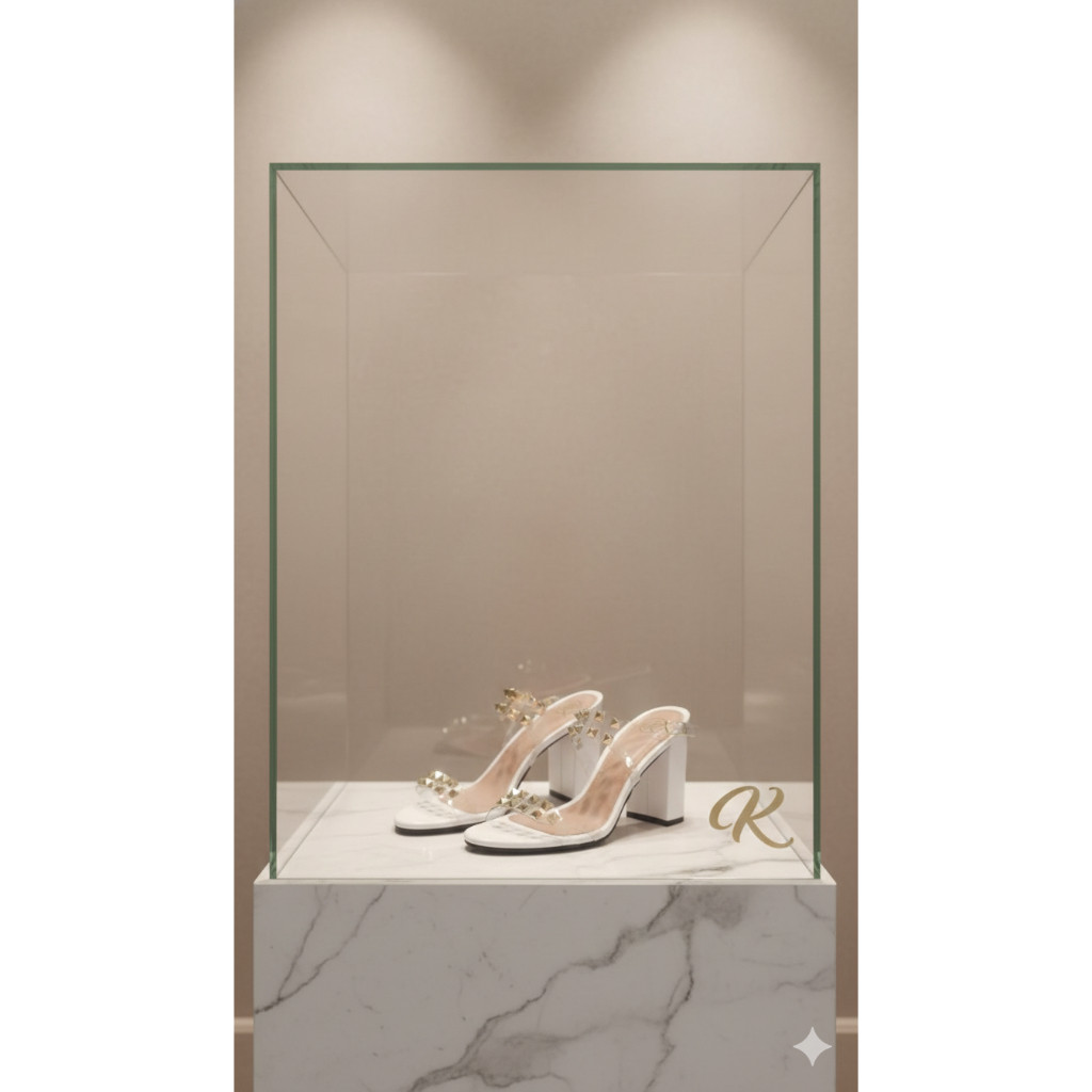Sandália Salto Bloco Premium – Transparência e Tachas Gold