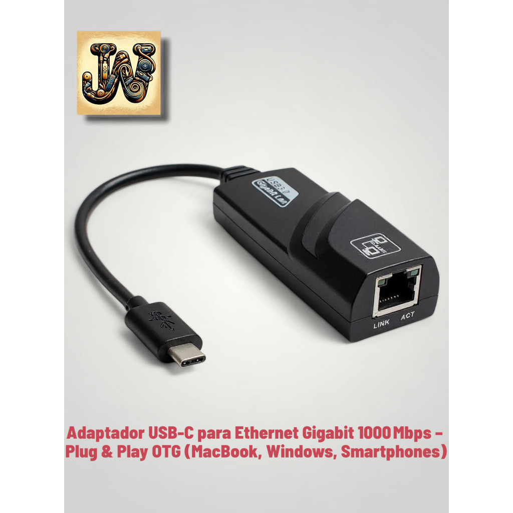Adaptador USB‑C para Ethernet Gigabit 1000 Mbps – Plug & Play OTG (MacBook, Windows, Smartphones)