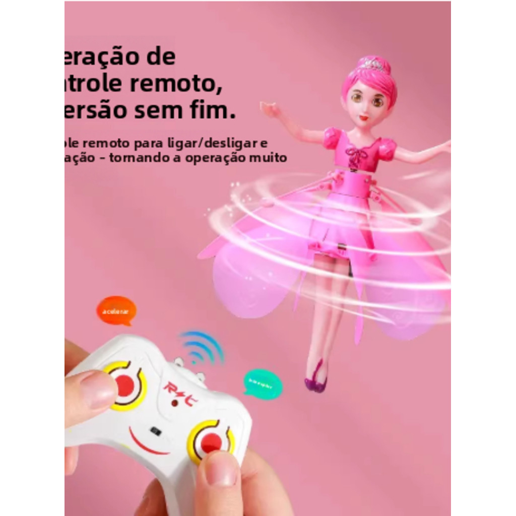 Boneca Fada Voadora com Sensor ou Controle de Mão - Brinquedo Drone Fadinha Mágica