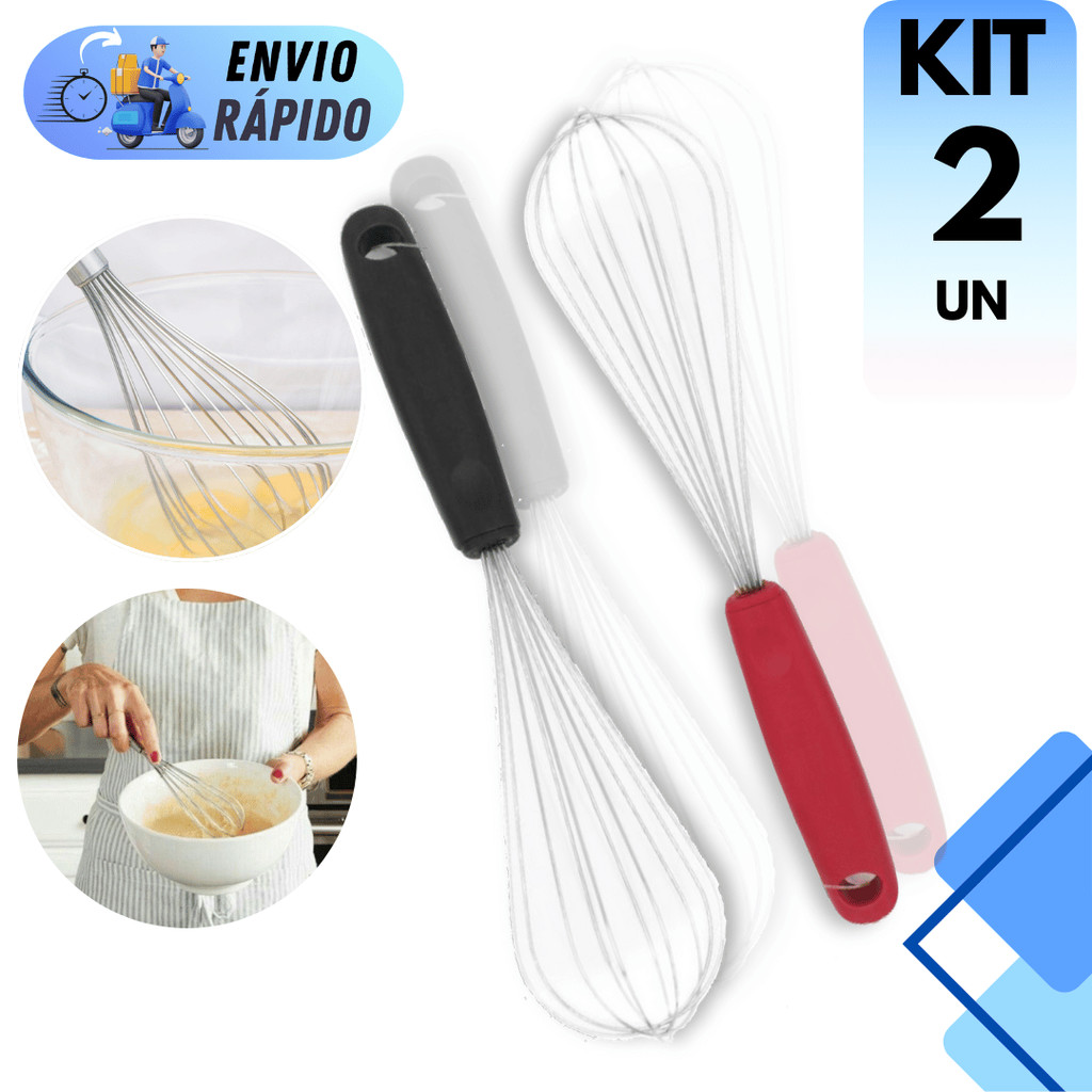 KIT 2 BATEDOR PROFISSIONAL MISTURADOR FUE OVOS INOX MASSAS BOLOS MISTURAS CONFEITEIRO