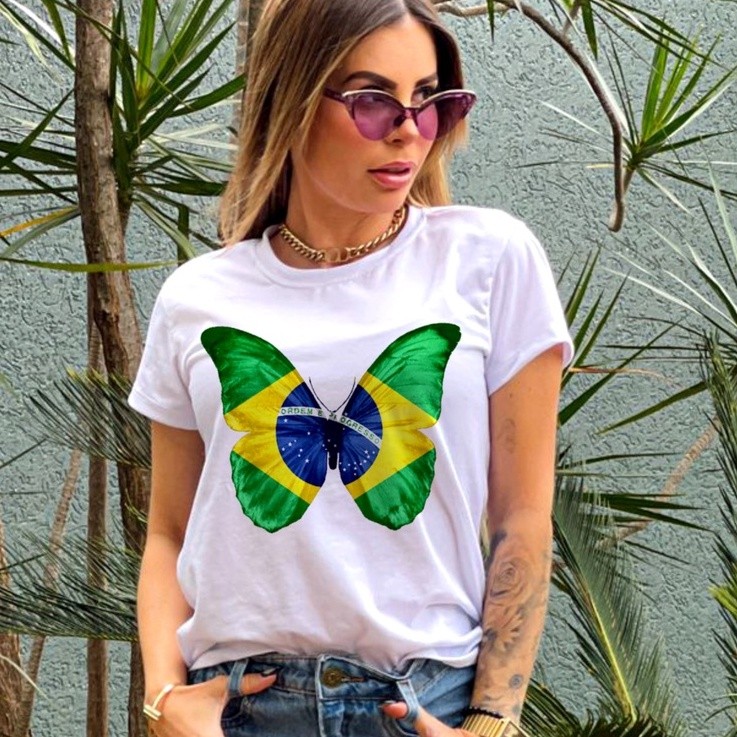 t-shirt feminina 100% algodão brasil copa do mundo plus size blusinha estilosa