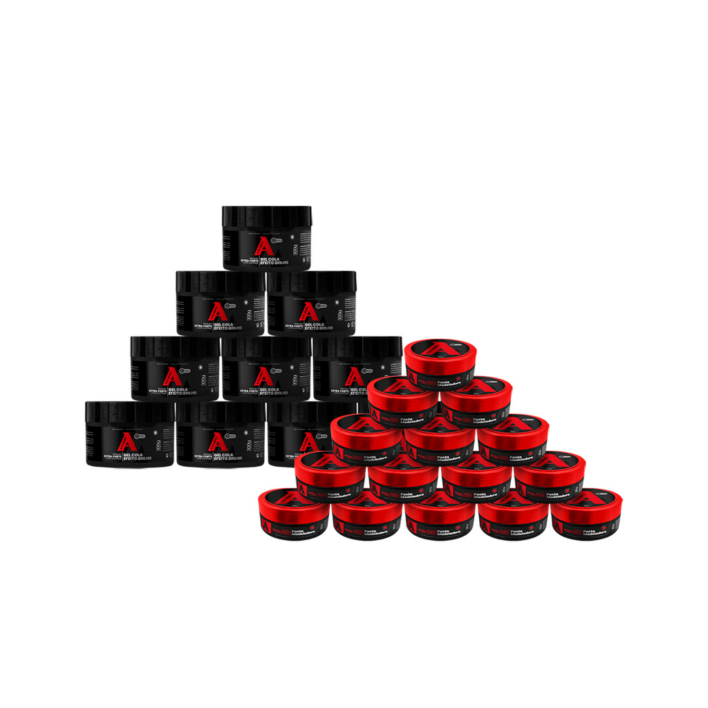 KIT 10 GEL COLA INCOLOR ALFA LOOK'S 300G + 15 MODELADORA BRILHO 80G ALFA LOOK'S
