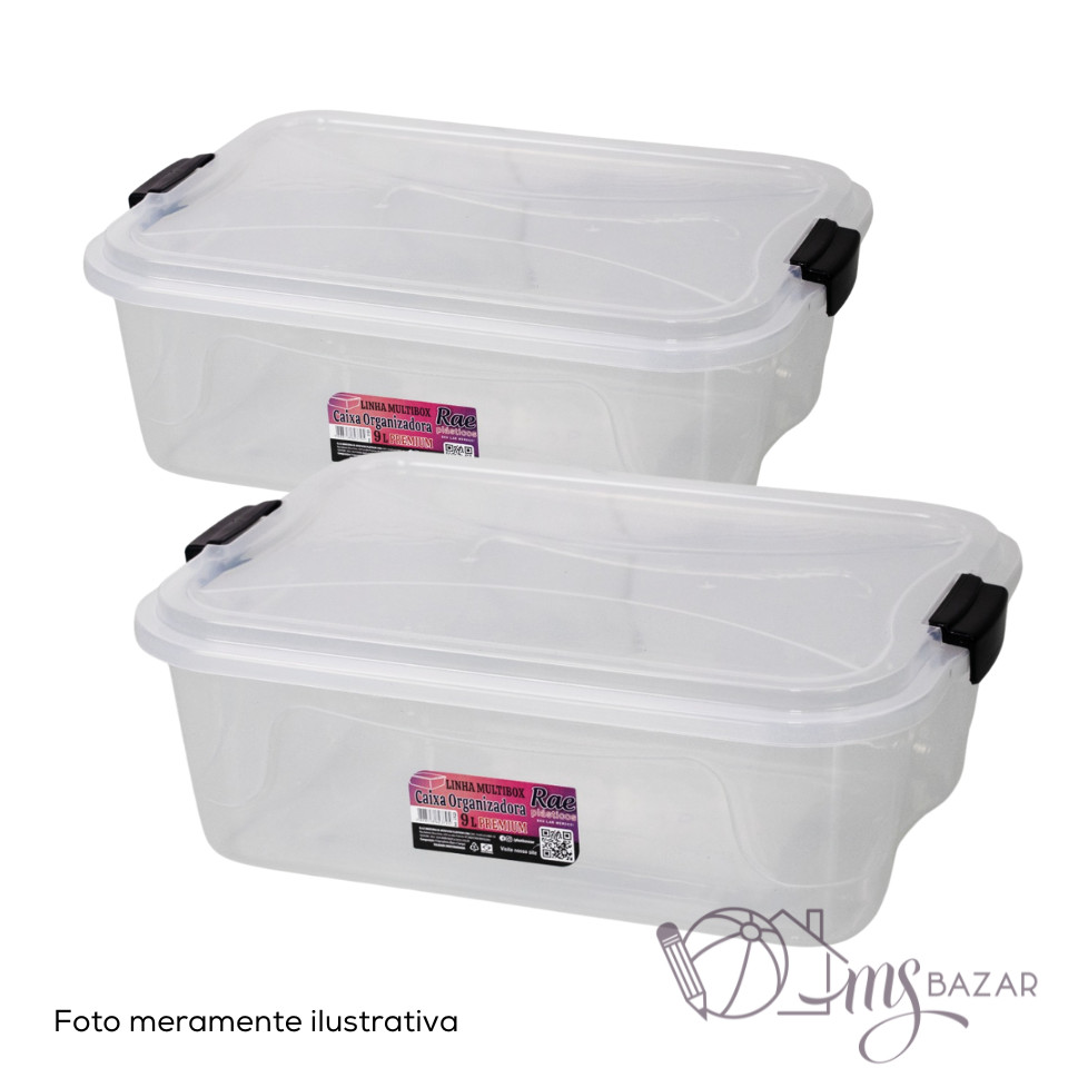 2 Containers de 9 Litros Premium Transparente Com Trava - Rae Plásticos