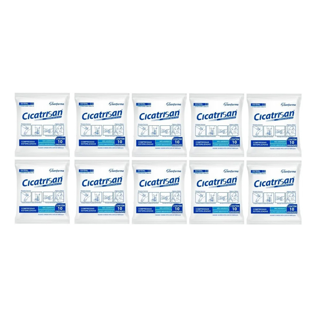 Compressa Não Aderente Cicatrisan 10 Pacotes Com 10 Unidades em Oferta na Shopee