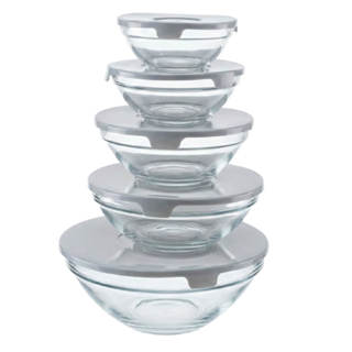 Jogo de Potes em Vidro Redondo com Tampa 5 peças Cinza  - Vista Home em Oferta na Shopee