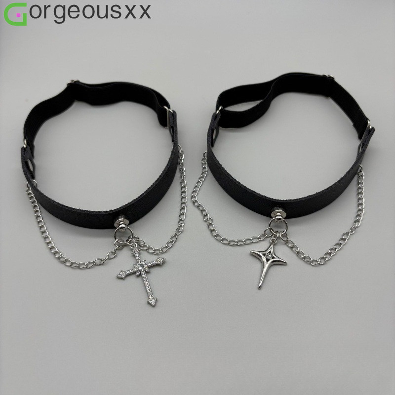 [Gorgeousxx] Requintado Brilhante Cruz Estrela Pingente Anel Elástico Na Coxa Para Mulheres Joias Corporais Legais