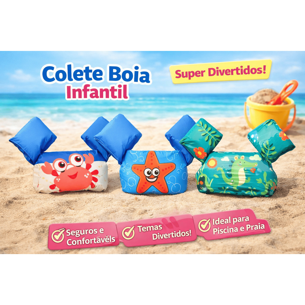 Boia de Braço Infantil Estampada Caranguejo, Jacaré ou Estrela do Mar para Diversão Segura