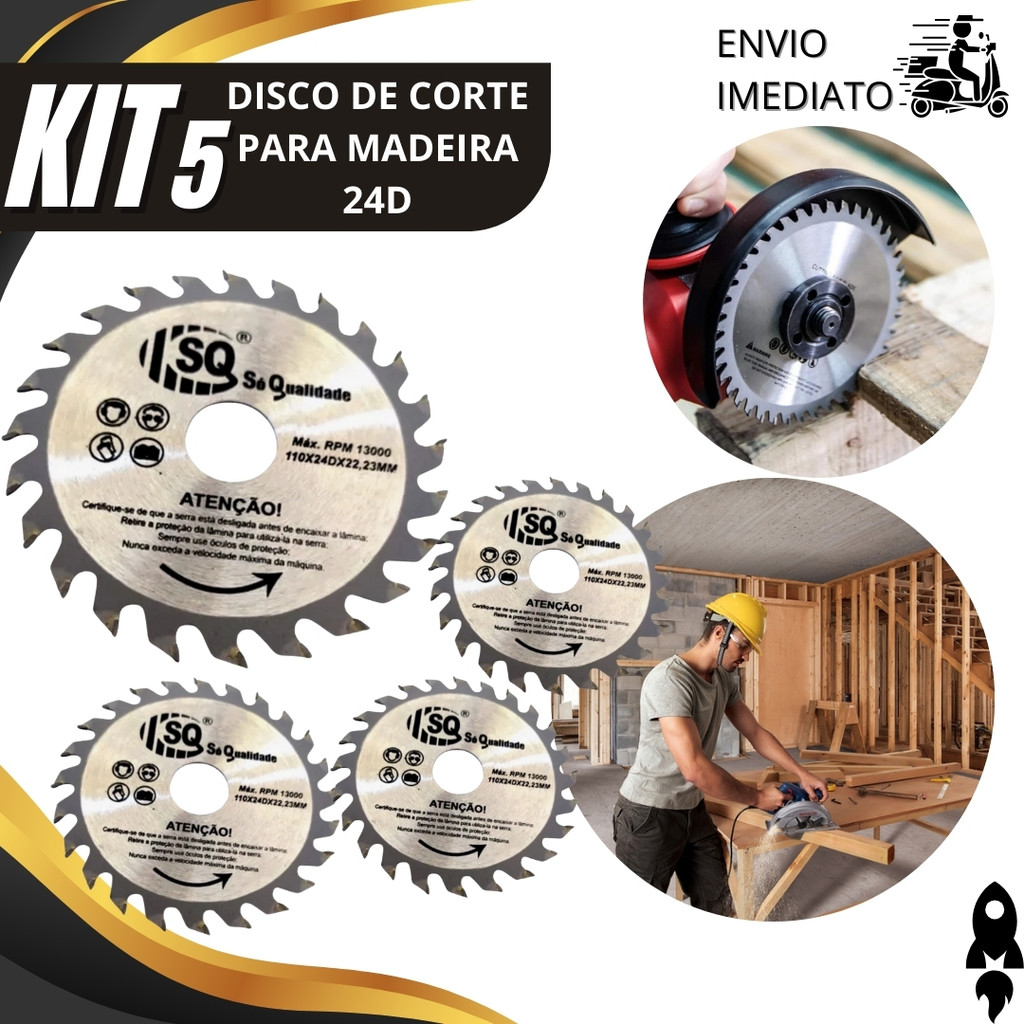 Kit 5 Disco De Corte Para Madeira 24 Dentes 110x22,23mm Ideal Para Serra Circular Portátil Manuais e Elétricas em Oferta na Shopee