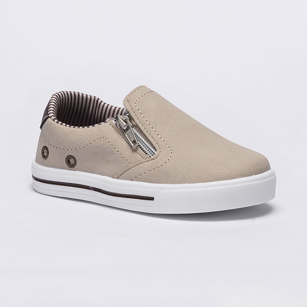 Tênis Infantil Menino Pequito Slip on Zíper Caramelo Marinho Marrom Bege em Oferta na Shopee