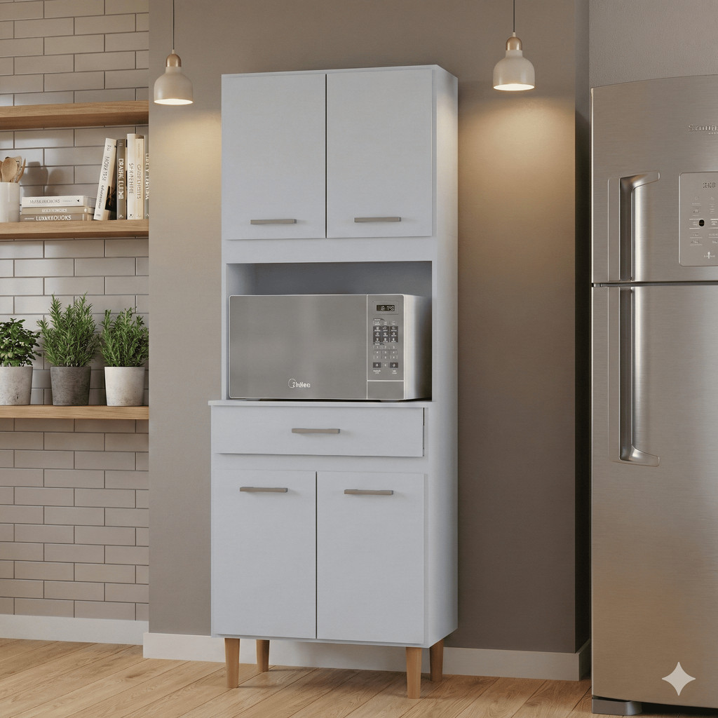 Paneleiro de Cozinha Compacto com Nicho e Gaveta 4 Portas 1 Gaveta em Oferta na Shopee