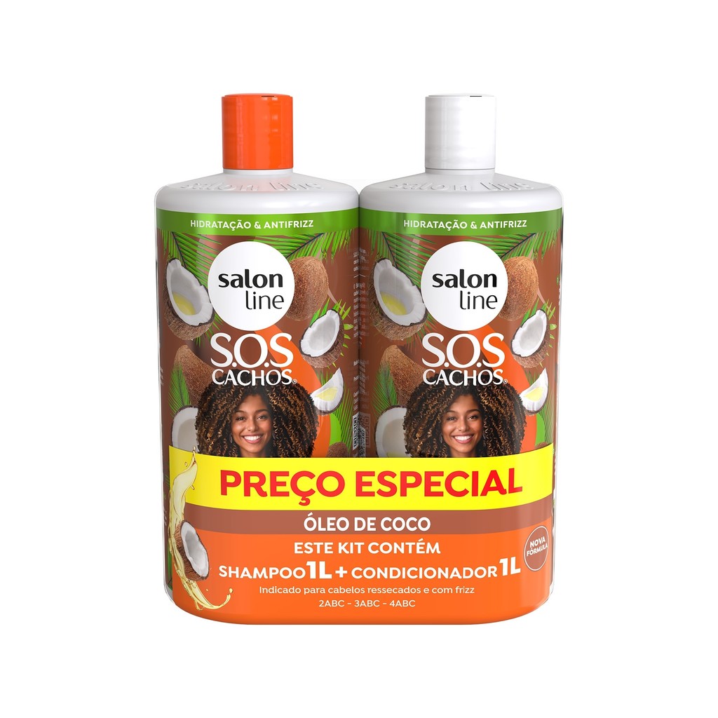 Kit SOS Cachos Coco Profundo Shampoo e Condicionador Litrão Salon Line