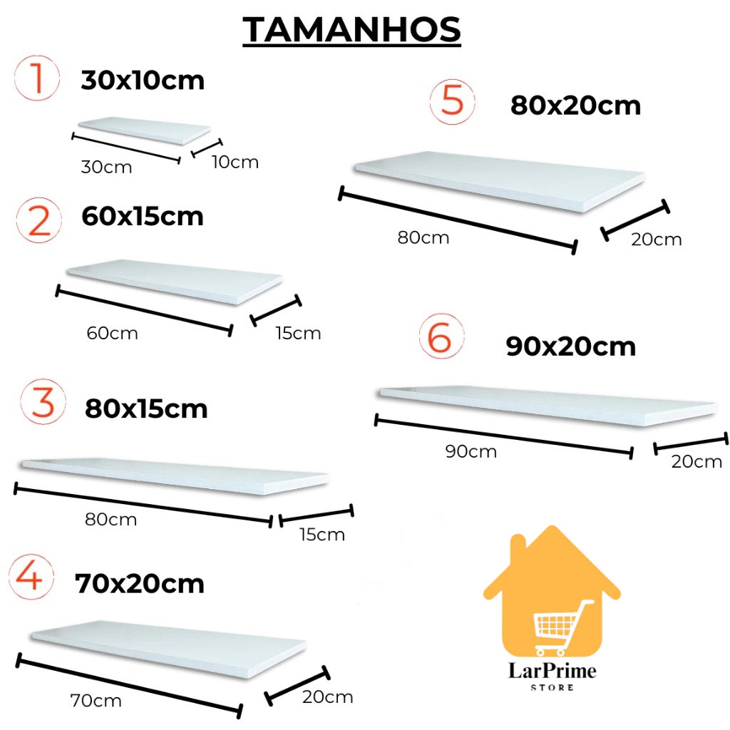 Prateleiras Brancas MDF Decorativas Com Acessórios de Instalação Sala Cozinha Banheiro Chapa 15mm