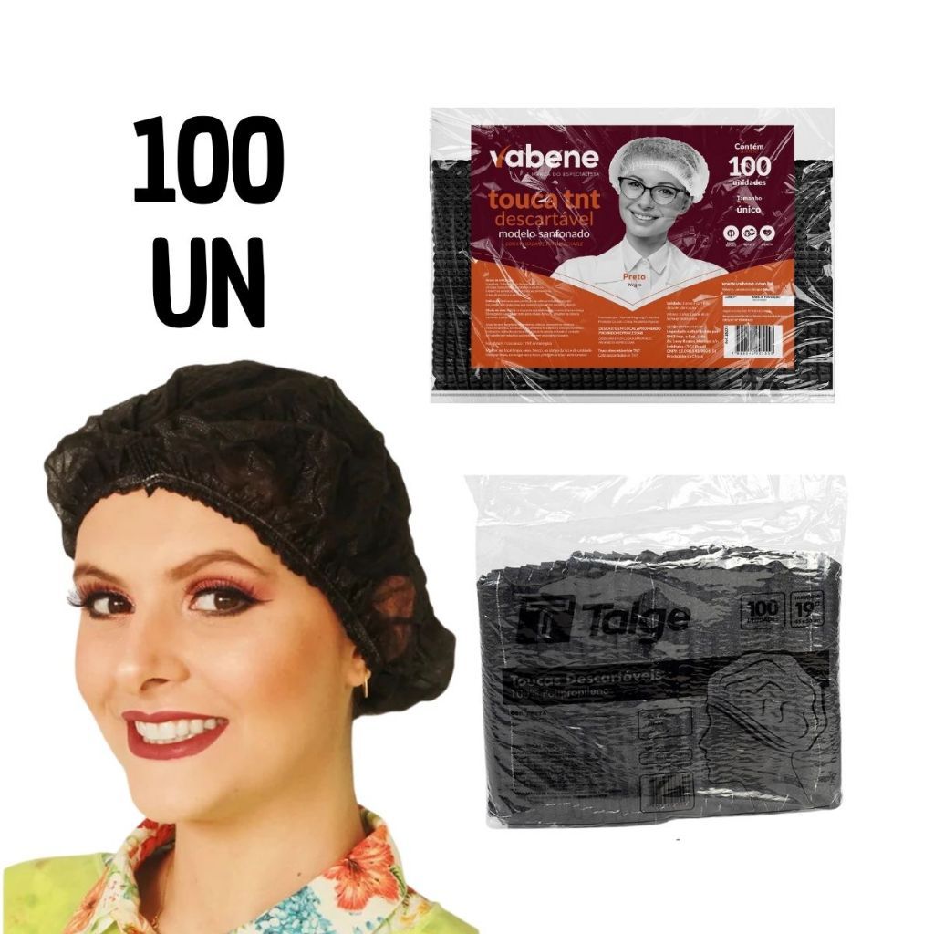 Touca TNT Descartável - 100 unidades Pretas Oferta