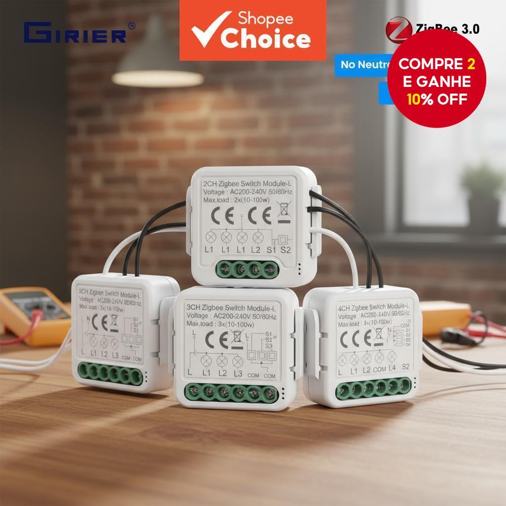 GIRIER Tuya ZigBee 3.0 Módulo de Interruptor Inteligente Sem Fio Neutro DIY Relé Disjuntor 1/2/3/4 Gang Suporte