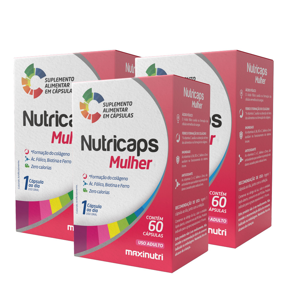 Kit 3 Nutricaps Mulher Polivitaminico Completo 60 Capsulas Maxinutri