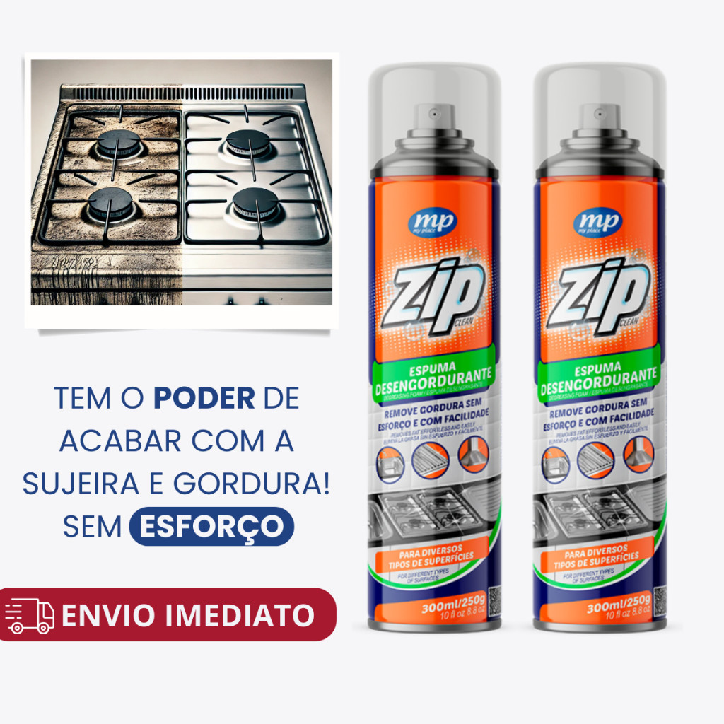 Kit 2 Espuma Desengordurante Limpeza Pesada Zip Clean 300ml My Place kit com 1 e 2 unidades