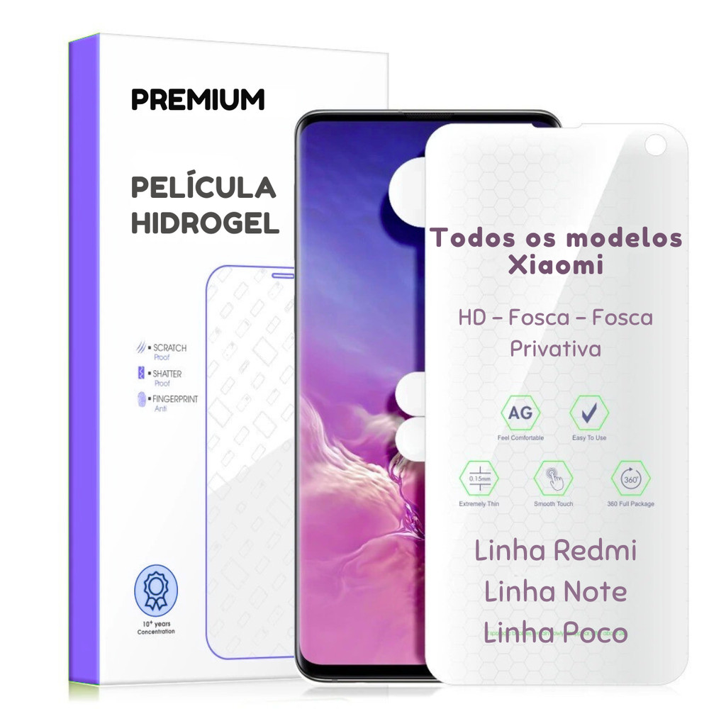 Película Hidrogel HD, Fosca, PV p/ Xiaomi Todos os Modelos Redmi Note 15 14 13 X7 X6 M8 X7 C85 em Oferta na Shopee
