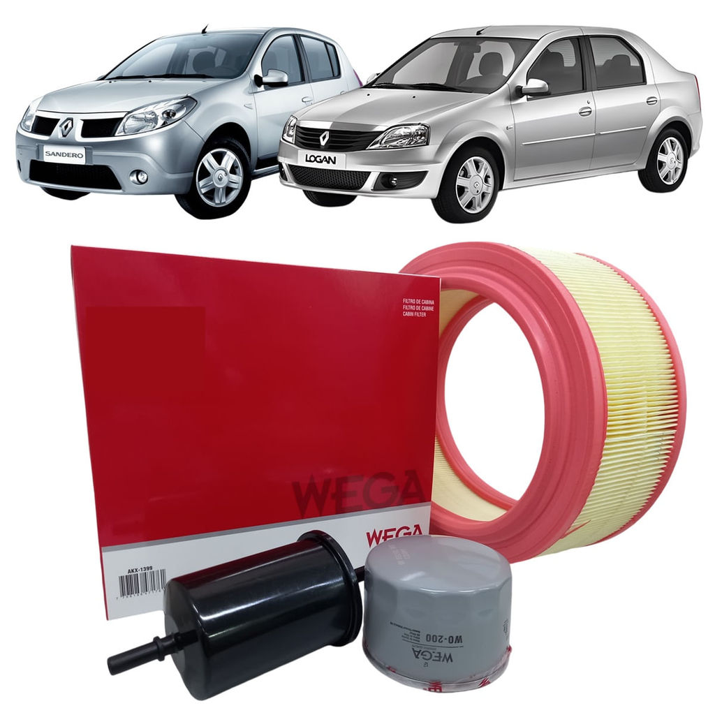 Kit Filtros Wega Renault Logan  Sandero 1.6 8v 2008 Até 2012