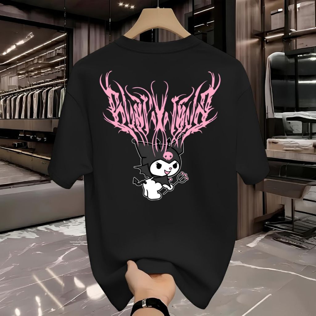 Camiseta Feminina Premium Kuromi Rosa Streetwear 100% Algodão Envio Imediato em Oferta na Shopee