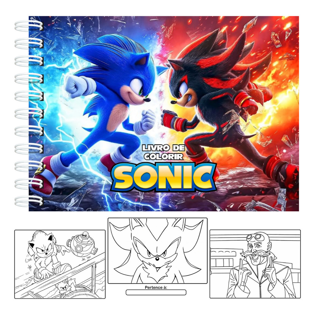 Livro De Colorir Sonic Capa Dura 50 Páginas 180g A5 Laminação Brilhosa Ou Fosca Com Acetato
