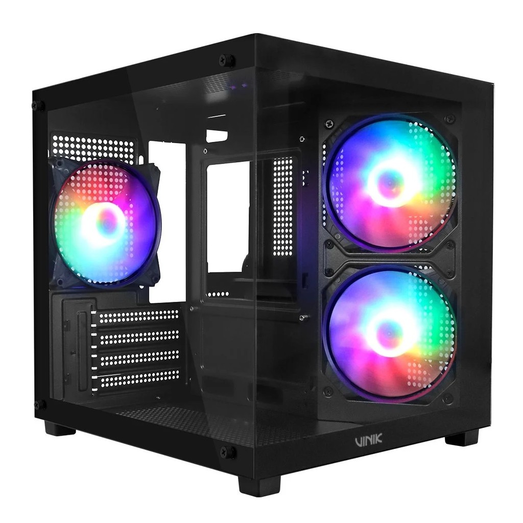 Gabinete Gamer Vinik G-Cube Preto Vidro Temperado C/ 3 Fans