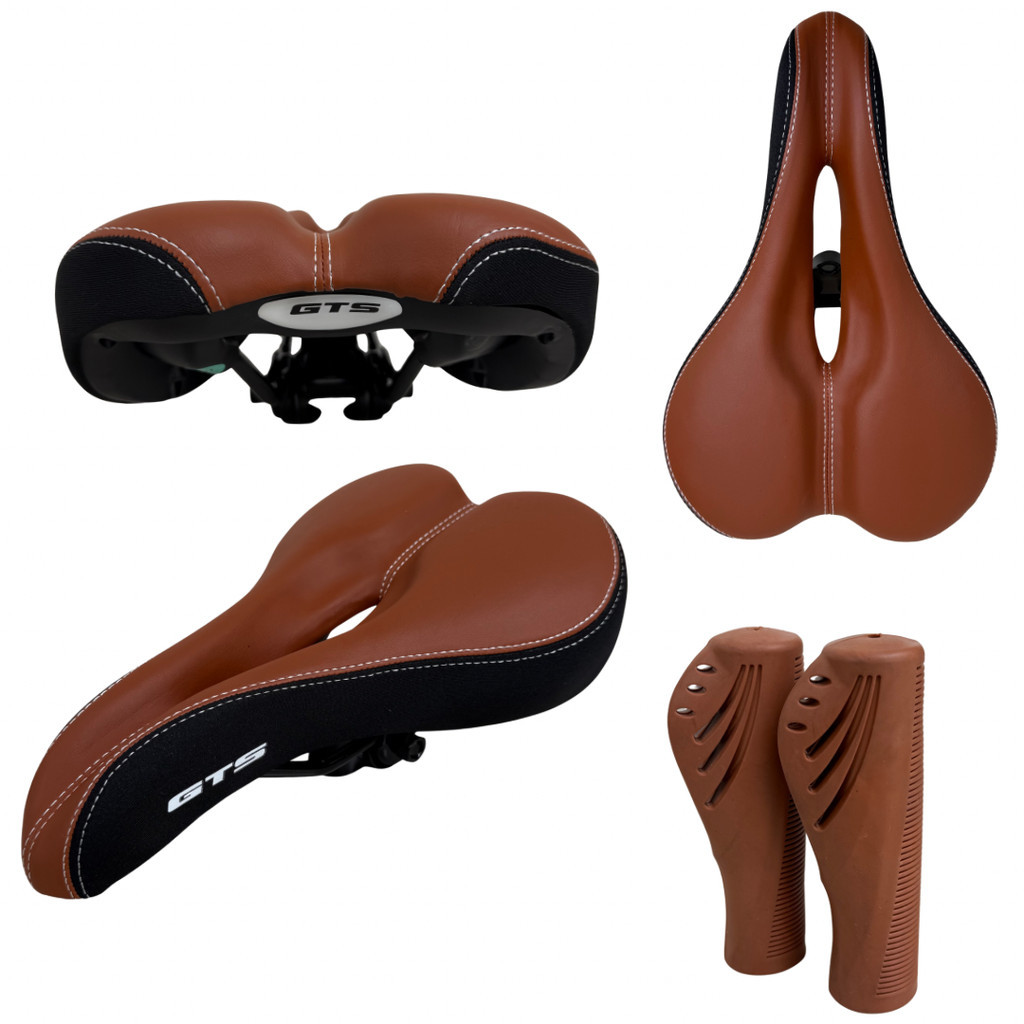 Selim Banco Bicicleta Vazado GTS + Manopla Mtb Confortável Marrom em Oferta na Shopee