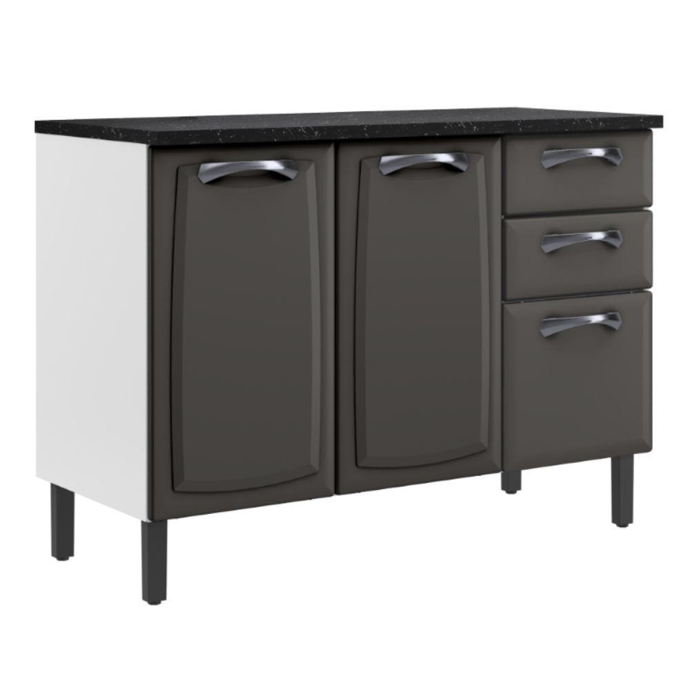 Balcão de Cozinha Itatiaia Com Tampo Aço 3 Portas 2 Gavetas New Premium Grafite/Branco em Oferta na Shopee
