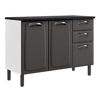Balcão de Cozinha Itatiaia Com Tampo Aço 3 Portas 2 Gavetas New Premium Grafite/Branco em Oferta na Shopee