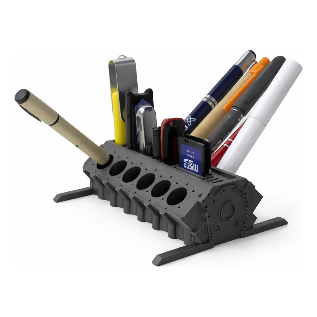 Porta Lápis Motor V12 Organizador Mesa Pendrive SSD Carro