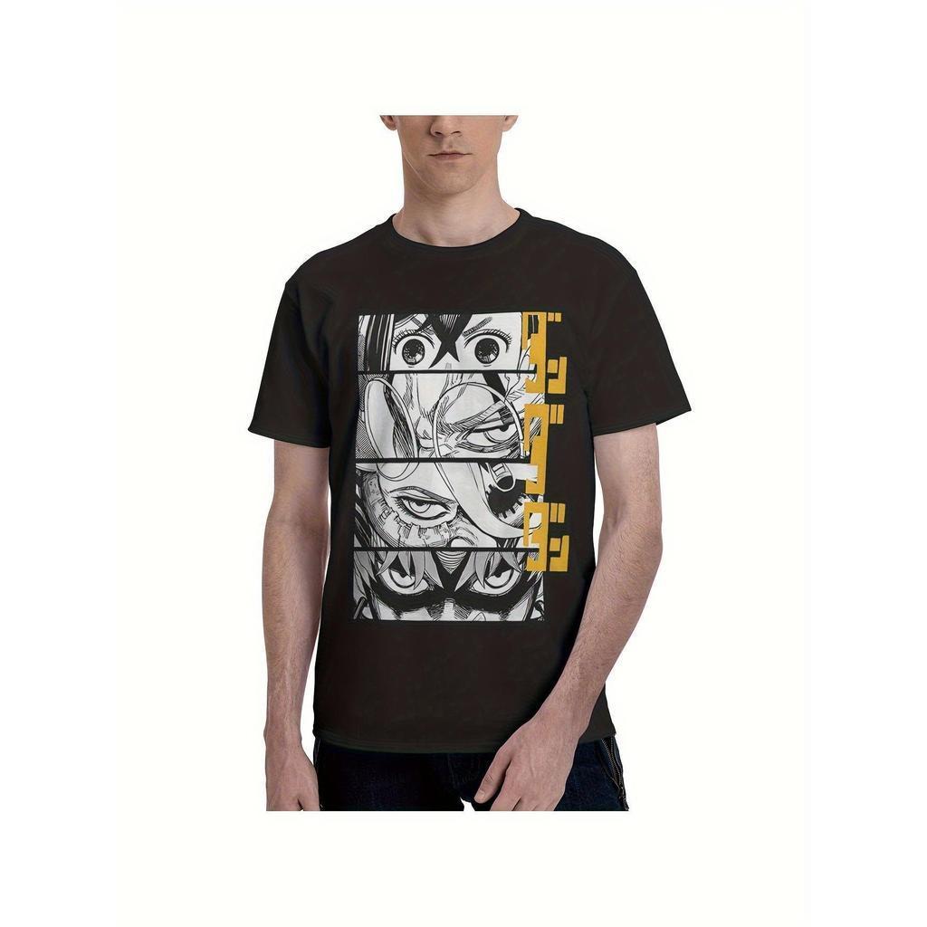 T-shirt casual de gola redonda para homem, em tecido de malha, corte regular, com estampado de olhos de anime, para t-sh