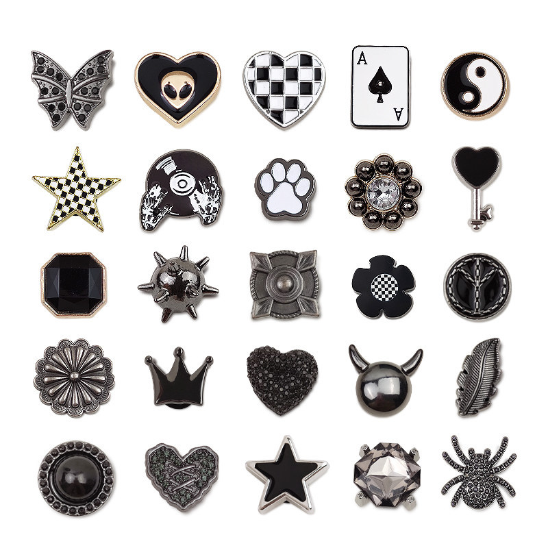 100 # Miss Zoe Jibtz Metal Preto Buraco Sacos Acessórios Coração Estrela Conjunto