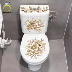[BANY] Luxo Ouro Pérola Floral Vaso Sanitário Stier À Prova D'água Autoadesivo Decoração De Banheiro Parede Stiers Casa