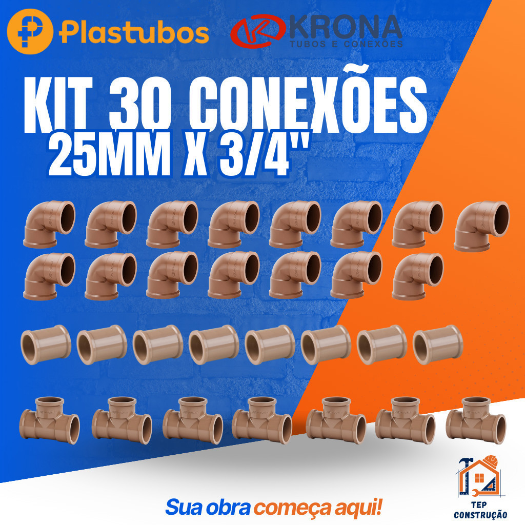 30 Conexão Pvc Hidraulico Soldavel Agua Fria 25mm 3/4 15 Joelho 8 Luva 7 Tee Alta Qualidade em Oferta na Shopee