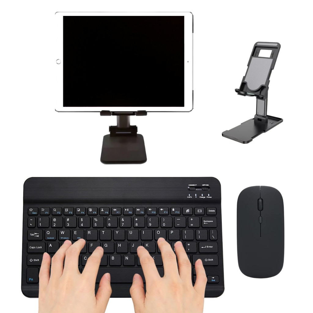 Kit Teclado e Mouse Bluetooth + Suporte Para Tablet Lenovo Tab 10.1 TB311FU