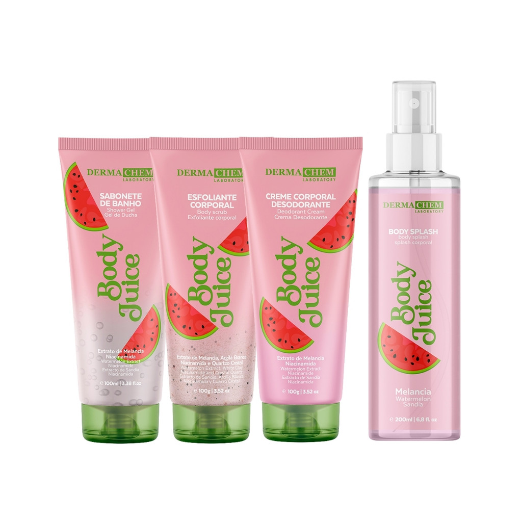 Kit Corporal Melancia Dermachem Completo Feminino Banho Cuidados com a Pele Body Juice