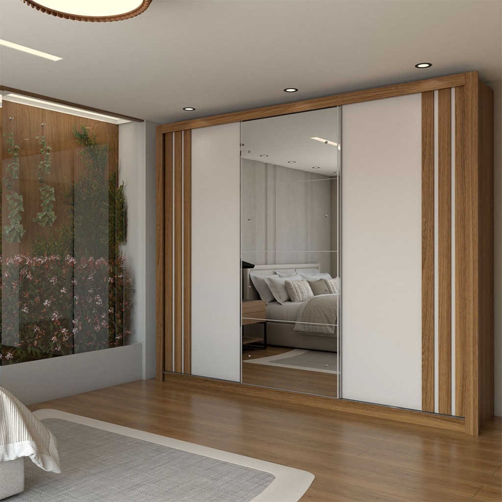 Guarda-Roupa Casal Uruguai 3 Portas 2 Gavetas Flex com Espelho - Panorama Móveis em Oferta na Shopee