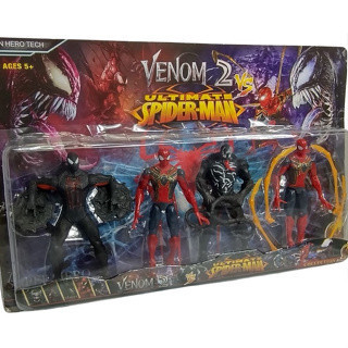 4 Bonecos Venom 2 X Spider Man - Venon preto Homem Aranha  17 cm articuláveis com luz de led Envio Imediato