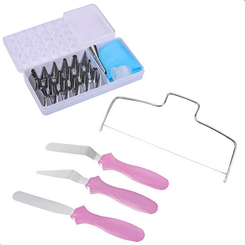 Kit Confeitar Nivelador Bolos 3 Espátulas Jogo 24 Bicos Inox Saco Confeitar Silicone Utensílios Confeitar Decorações