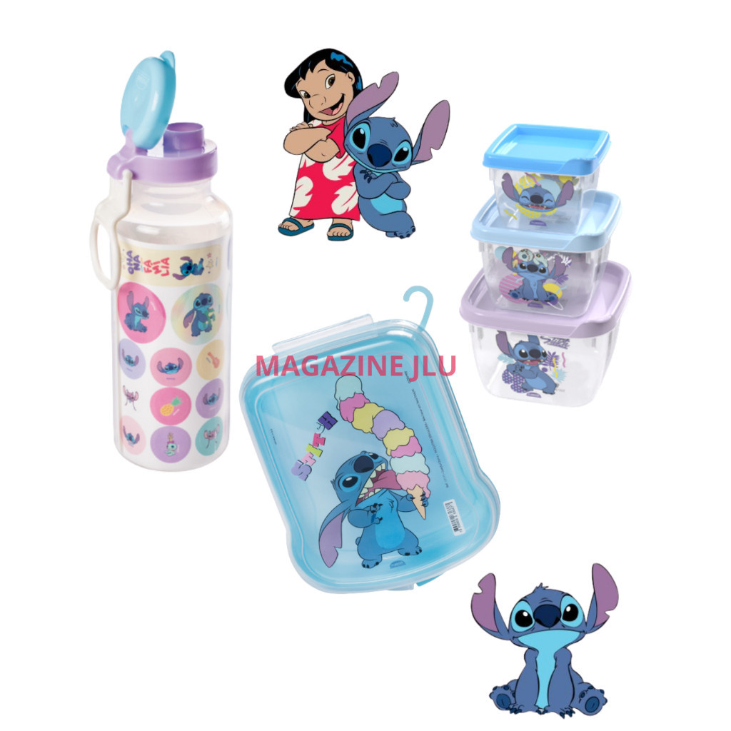 Kit Potes Garrafa Sanduicheira Stitch Plasútil infantil lancheira plasutil