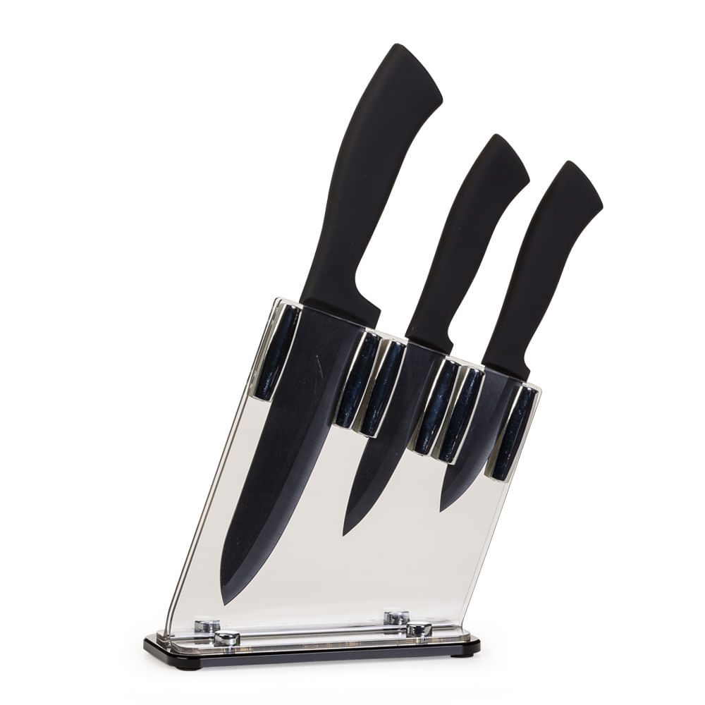 Conjunto de 3 Facas em Cerâmica e Bloco em Acrílico Kenya Preto em Oferta na Shopee